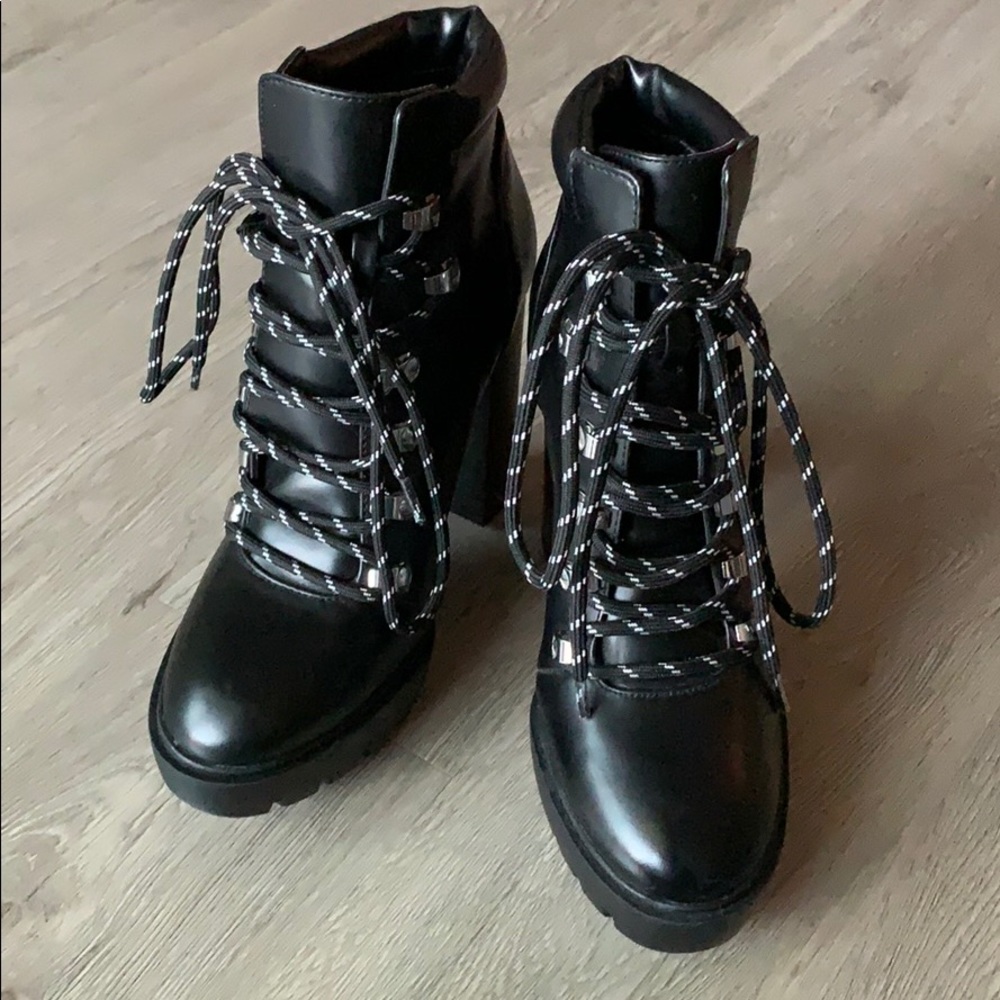 Zara black booties with black and white laces